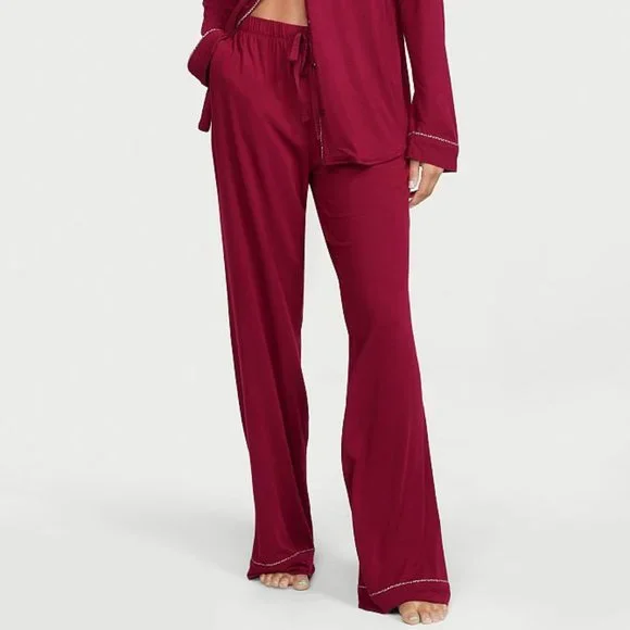 VS XS Regular 30" Inseam Modal PJ Set Red with Leopard Piping NWT - Picture 6 of 16